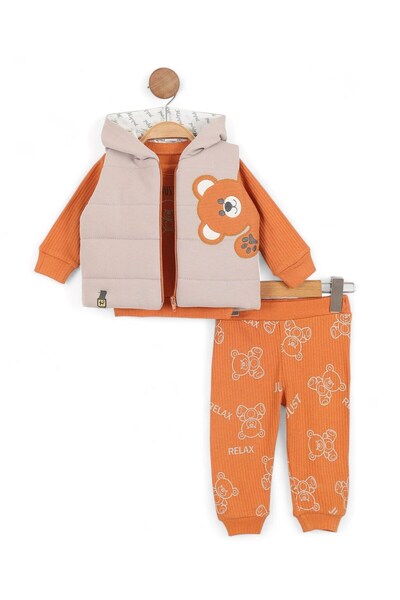 Ege Bebek Erkek Bebek Şişme Yelekli 3 Parça Şık Alt Üst Takım / 6-9-12-18 Ay Mevsimlik 3'lü Cool Takım