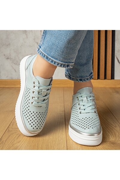 Modlet.ro Women's blue perforated leather lace-up casual shoes MOD13245