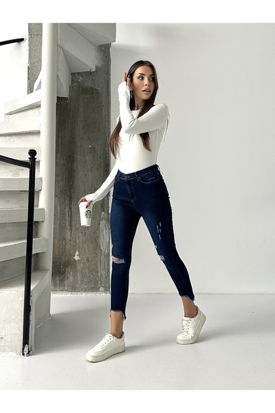 BLUE MARLIN Blugi pentru femei, albastru închis, cu tăietură laser, cu picior...