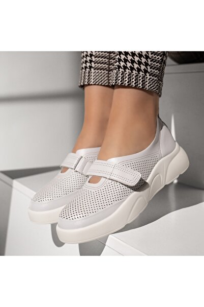 BMoD Pantofi casual albi pentru femei cu talpă groasă și închidere cu velcro ...