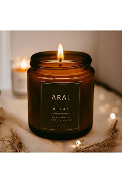 aralmini Tasarım Ocean Kokulu Mum Amber 100 ml Cam Kavanoz Dekoratif Mum