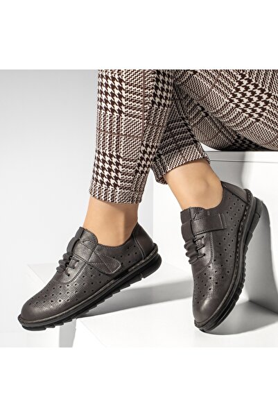 Modlet.ro Women's gray perforated casual shoes with hook-and-loop straps MOD1...