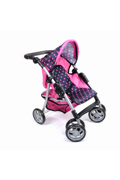 Doris Carucior sport pentru papusi Bulinute roz cu maner reglabil pe inaltime, Capotina ,Spatar regl