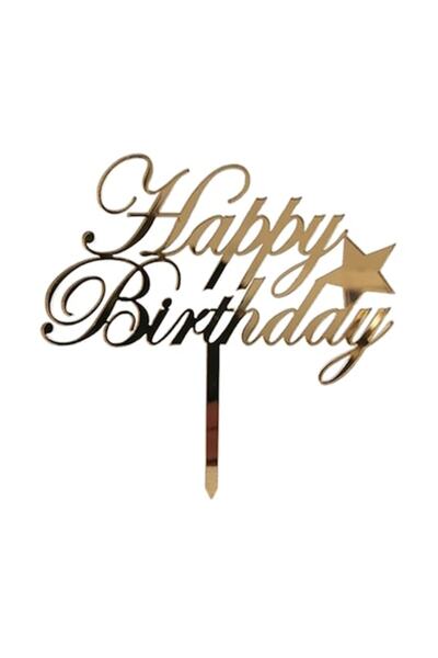 OEM Topper tort Happy Birthday, Promotional Print, HB01, oglinda acrilica aur...