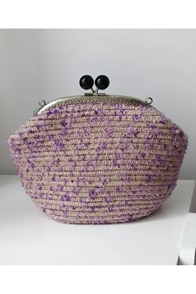 El Emeği Pembe ve Mor Renkli Örme Cüzdan - El Yapımı Bozuk Para Kesesi