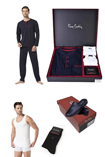 Pierre Cardin Men's Wide Fit 100% Cotton Pajamas Undershirt Boxer Socks Slippers Set