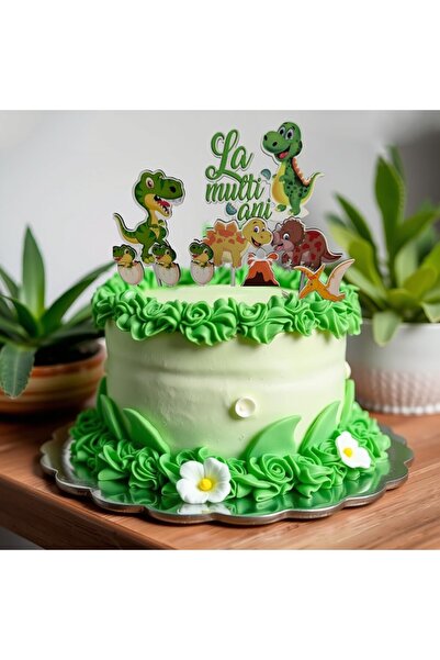 OEM Toppere tort Dinozauri Dinosaurs, Set 9 bucăți, MDF Print UV, Decor Aniversar Copii