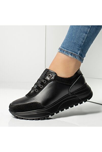 Modlet.ro Γυναικεία μαύρα παπούτσια με κορδόνια από δέρμα MOD13414