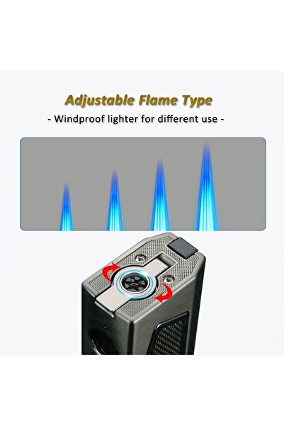 PROMISE Windproof Cigar Torch Lighter Quadruple 4 Jet Flame Refillable Butane For Men Gift Ideas