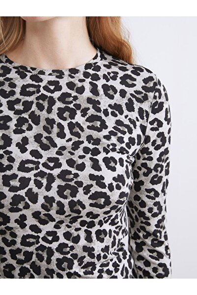 LC Waikiki Μπλούζα με λεοπάρ σχέδιο με λαιμόκοψη LCWAIKIKI Basic