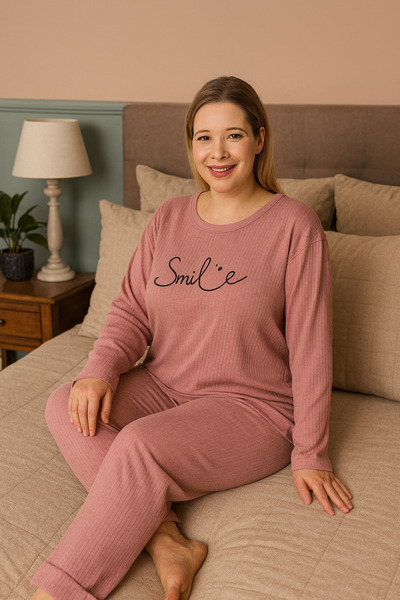 Rüyam طقم بيجامة نسائي كبير الحجم بأكمام طويلة