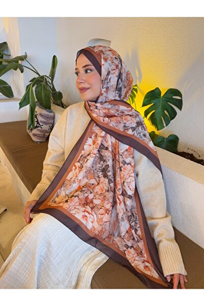 Mira İpek Desenli Pamuk Soft Şal Vera Serisi Acı Turuncu ps129