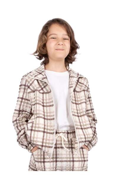 Ozmoz By Mukadder Özden سترة ربيعية بنية اللون للأولاد مع سحاب قابلة لإعادة التدوير