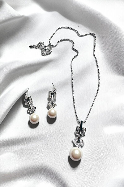 PETEK AKSESUAR İNCİLİ TAŞLI BRİDE KOLYE KÜPE SET