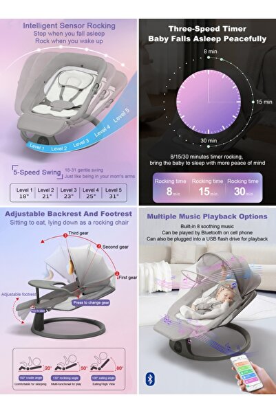 X SPRING Electric Baby Swing for Infants - Adjustable Baby Rocker Footrest