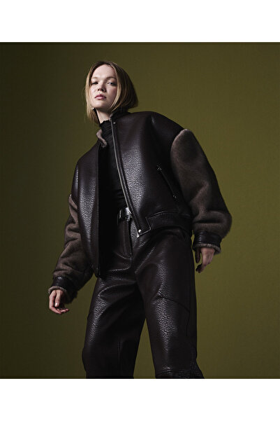 Twist Bomber Coat with Contrast Texture