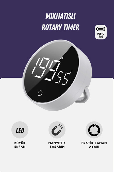 GWORKE RT-1 Mıknatıslı Zamanlayıcı, Mutfak Kronometresi, Pomodoro, Öğrenci Ders Çalışma Saati