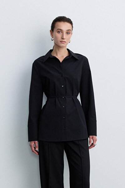 BE BLUE Black Lace up Detailed Shirt