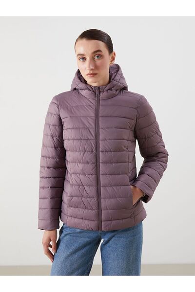 LC Waikiki Palton puf drept cu glugă LCWAIKIKI Classic pentru femei