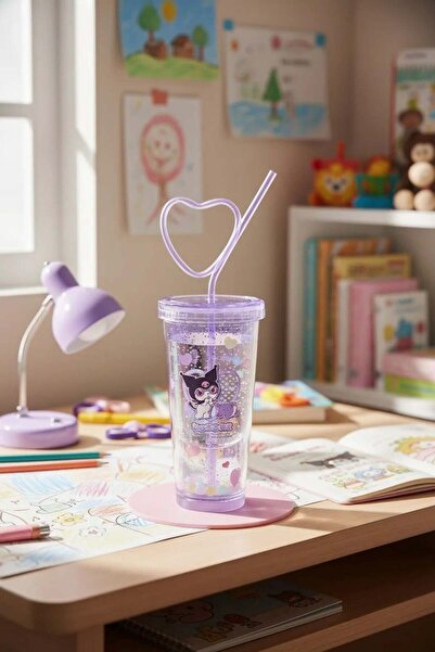 SANRIO Lisanslı Kuromi Tatlı Fabrikası Serisi Kalp Çift Duvarlı Plastik Şişe ...