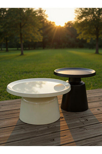 Living مجموعة من طاولتين معدنيتين دائريتين - أسود وأبيض