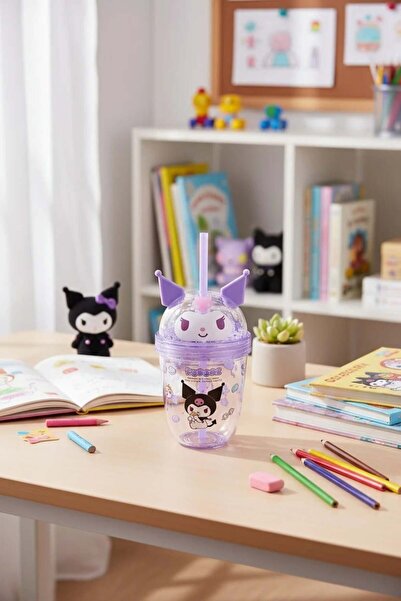 SANRIO Lisanslı Kuromi Tatlı Fabrikası Serisi Pipetli ve Süslemeli Plastik Şi...