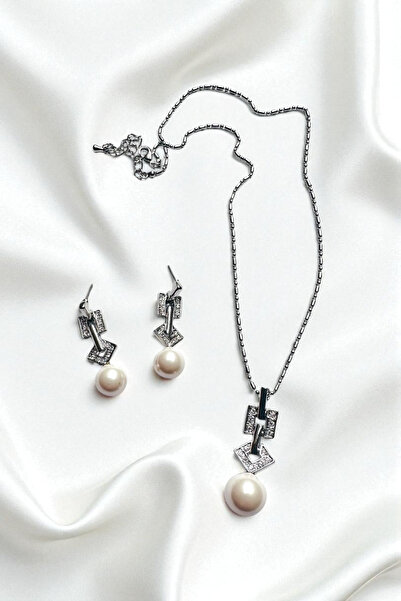 PETEK AKSESUAR İNCİLİ TAŞLI BRİDE KOLYE KÜPE SET