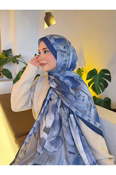 Mira İpek Desenli Pamuk Soft Şal Vera Serisi Lacivert Mavi ps120