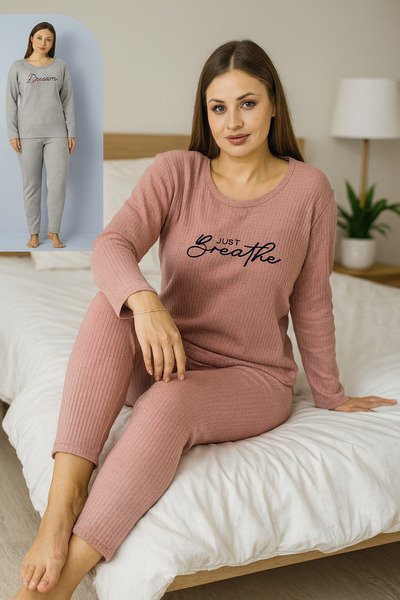 Rüyam طقم بيجامة نسائي كبير الحجم بأكمام طويلة