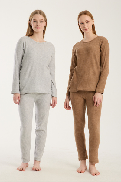 Esbersi Set de pijamale din bumbac cu mâneci lungi pentru femei, confortabil, elegant și cu textura moale