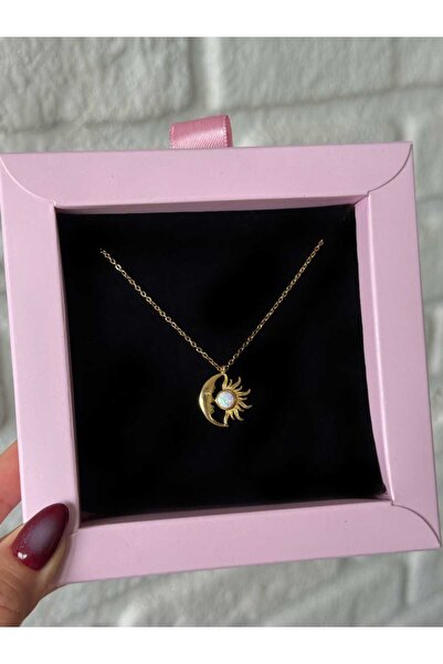 h&b design jewel Çelik Gold Sun & Moon Kolye