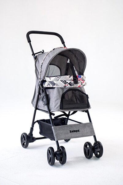 Zampa Showtime Gri Kedi-Köpek Arabası (SP02XKG) | Katlanabilir, Fileli, Güven...