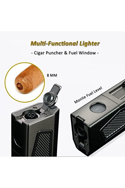 PROMISE Windproof Cigar Torch Lighter Quadruple 4 Jet Flame Refillable Butane For Men Gift Ideas
