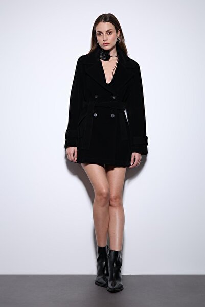 Antioch Siyah Süet Görünümlü Kadın Trençkot