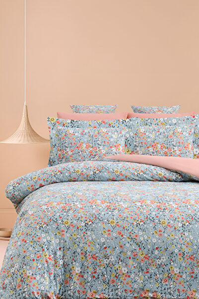 İQON طقم غطاء لحاف مع ملاءة مطاطية لسرير فردي هيليوم سالمون