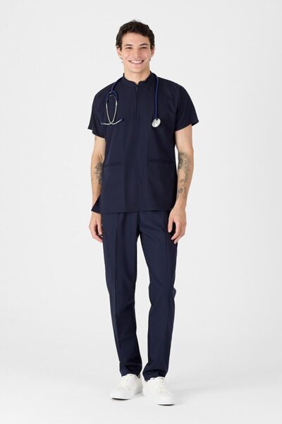 Owlet Medikal ελαστικό ύφασμα Σκούρο μπλε ναυτικό γιακάς Judge Scrubs