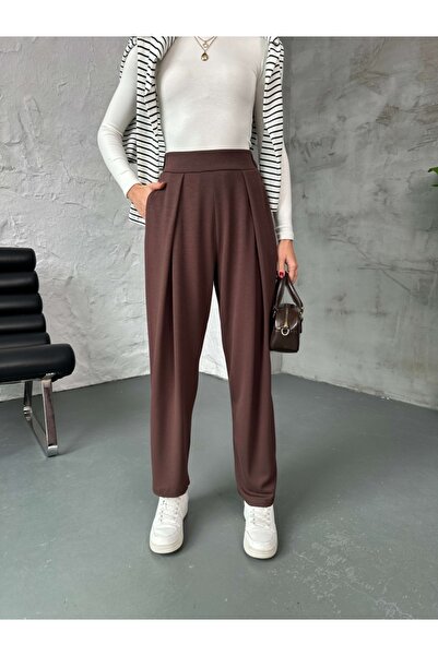 Elif Özbey Butik Brown Pleated Waist Modal Pants