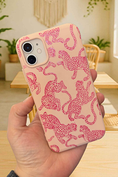 Vip Case iPhone 11 Uyumlu Pembe Leopar Desenli Silikon Darbe Emici Klasik Korumalı Rubber Kılıf