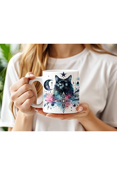 Beramussa كوب القط الأسود الكوني - تصميم القط الروحي - هدية فنية مطبوعة بالنج...
