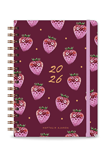 PAPERORA 2026 A5 Spiralli Renkli Haftalık Ajanda 12 Aylık – Motivasyon Sayfalı Çilek