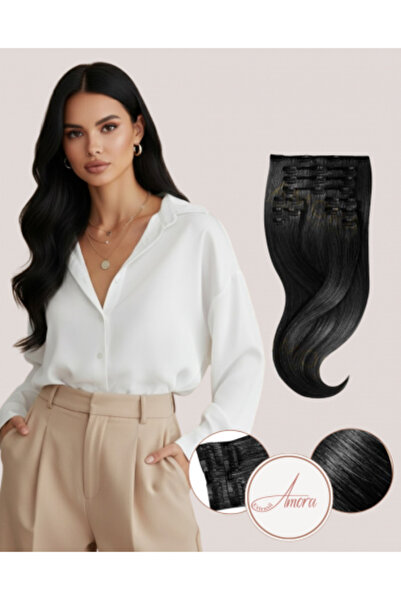 Amora Clip-On Extensions Indian Hair - Midnight Black - 100% (Remy) 40 cm