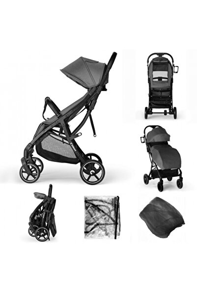 Kidnort Baby stroller, Fjallrav Melange grey, with compact folding, full suspension, backrest