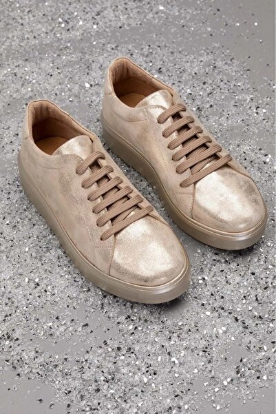Wish BF Women's Gold Metallic Genuine Leather Sneaker - High/Platform Sole Lace-Up Casual Shoes