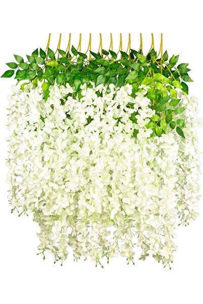 Artificiale Rolio Glicina Artificiala Curgatoare – 1.1 m, Culori si Cantitati Variat - Alb, 12 Bucati