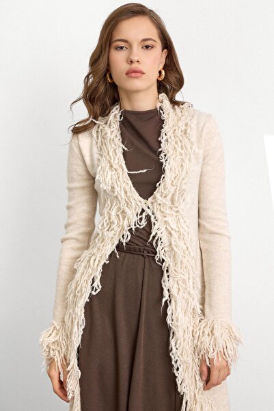 Olcay Μακρύ πλεκτό ζακέτα με λεπτομέρεια φούντας TAŞ 8281