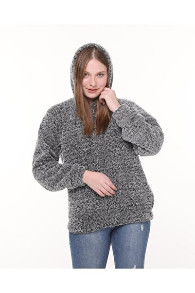 BNZ TEKSTİL Wellsoft Gray Sweatshirt - Winter Gray Hooded Wellsoft Plush Sweatshirt