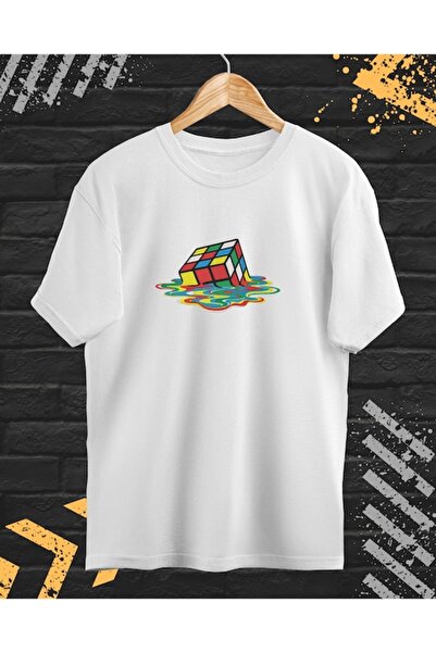 OEM Men's T-Shirt with Embroidery, Rubik's Cube, Cotton, White, XL INTL