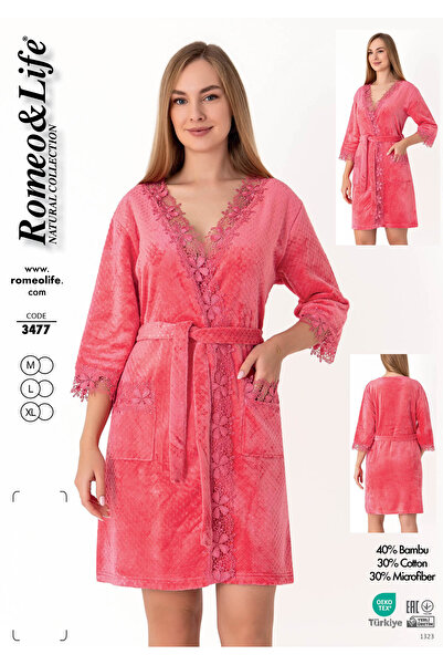 ROMEO LİFE Soft Cotton Bamboo Women's Dressing Gown Bathrobe Home Wear 3477