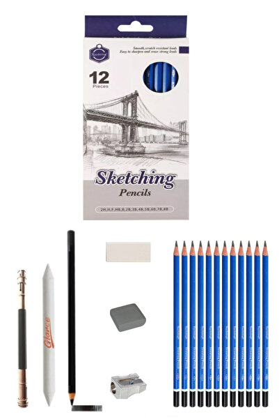 GLANCE Keep Smiling Graded Charcoal Pencil Set 2H-10B 12-Piece Cardboard Box Art Drawing Set