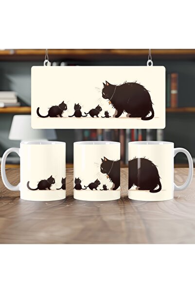 Beramussa كوب بتصميم عائلة القطط - الأم والقطط الصغيرة القطط السوداء - هدية خ...